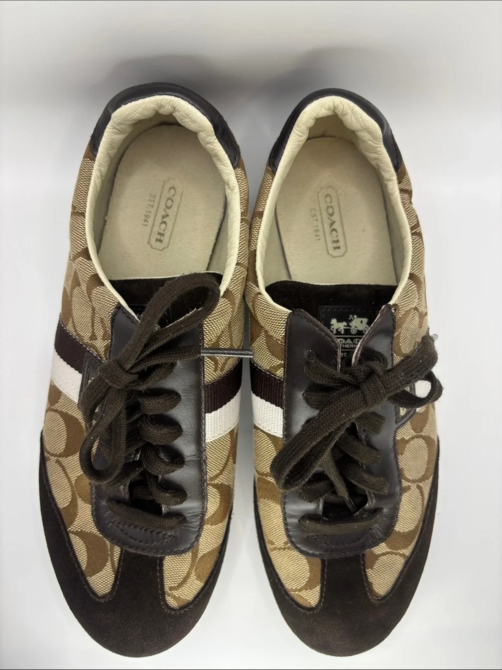 Coach Brown & Cream Monogram Lace-Up Sneakers